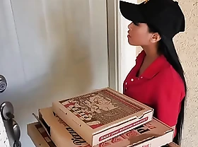 Two sweltering teens ordered some pizza and fucked this sexy asian delivery girl.