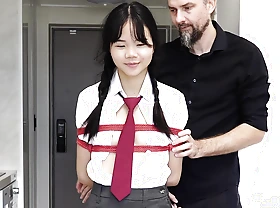 18yo Japanese motor coach girl gets tied in all directions and, suspended, added to made to squirt while wearing her motor coach uniform - Baebi Hel